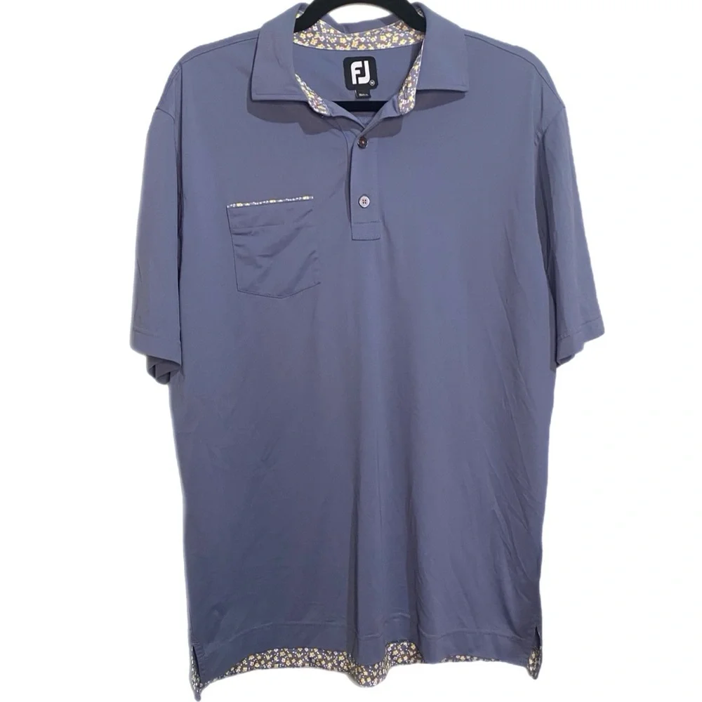 FJ Footjoy Polo Mens‎ Medium Purple Performance Winter Creek Golf Shirt Floral